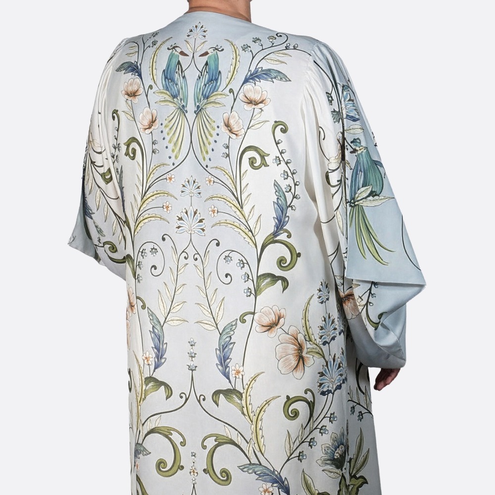 FARM Rio 100% Viscose XL 1X Maxi Kimono Milena Blue Floral Duster Garden Party